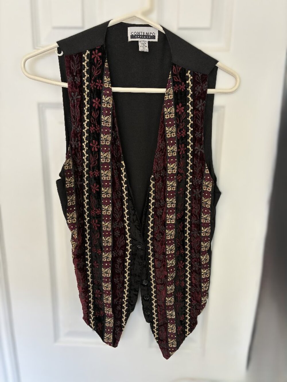 Contempo Casuals Velvet Button Down Vest - Vintage